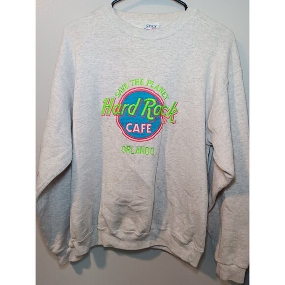 Vintage Santee Hard Rock Cafe Orlando Neon 90s Embroidered Sweatshirt Size Med - Picture 2 of 7